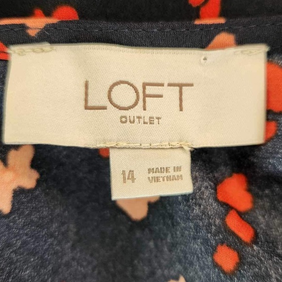 LOFT Blue & Red Floral Faux Wrap Dress Size 14 - Picture 3 of 7